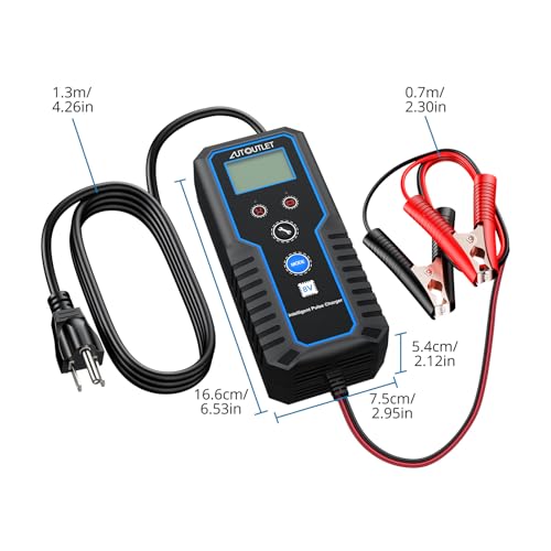 AUTOUTLET 8V Golf Cart Battery Charger 0–15A Smart Automatic, Trickle Charger & Battery Maintainer with LCD Display, PWM 4-Stage Charging for AGM Gel Lead Acid Batteries