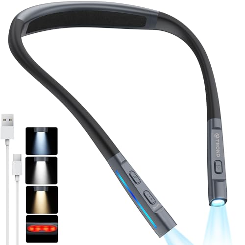 TROND LED Neck Reading Light, 3 Color 3 Brightness Book Light for Reading in Bed, 1000mAh Rechargeable Lamp, Flexible Arm with Outdoor Warning Lamp, Eye-Caring for Crochet, Travel, Book Lovers Gifts - color: Classic Black
