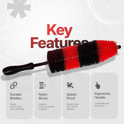Pack of 1 Wheel Brush - 19Inch Long, Soft Bristle, No Scratch Car Wheel Cleaner Brush - Detailing Brush for Tires, Wheels, Rims, Exhaust Tips, Vehicle Engine, Motorcycles - size: Large