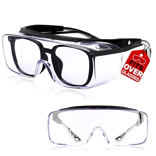 MORK&SUKY Safety Glasses Fit Over Prescription Eyeglasses, ANSI Z87 Certified,Anti-Fog Eye Protection for Men and Women. - color: Black/Gray