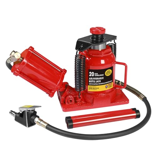 Big RED Air Jack, 20 Ton Hydraulic Bottle Jack, Lift Range 7-1/16" to 12-5/8", Low Profile Heavy Duty Jack with Dual-Power Operation, Adjustable Lift Range & Safety Valve - 20 Ton (40,000 LBS) - size: 20 Ton (40,000 lbs), style: Air Jack