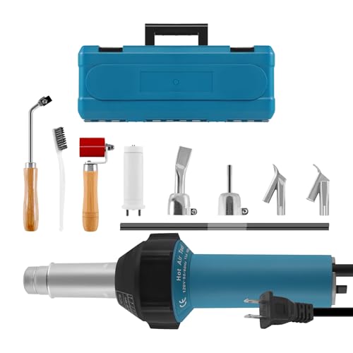 1600W Plastic Welder Kit Hot Air Gun – Adjustable Temperature 40–650°C – for Bumper, Tarpaulin, Kayak, Vinyl Floor Repair – Includes Carry Case, PE/PVC Welding Rods, Nozzles - size: 1600W w/ Case + 2 extra accessories