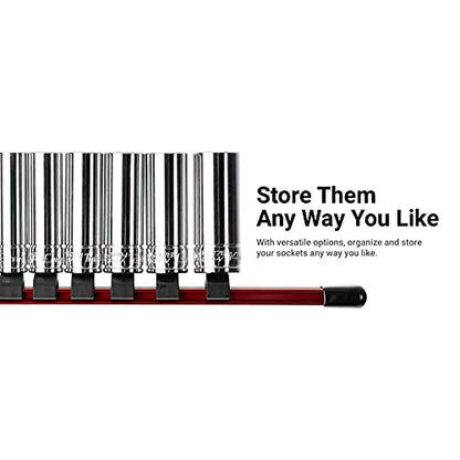 Capri Tools Aluminum Socket Rail, 1/2 in. Drive, 17 in. Long, 16 Socket Clips, Red - color: Red, size: 1/2 in. Drive