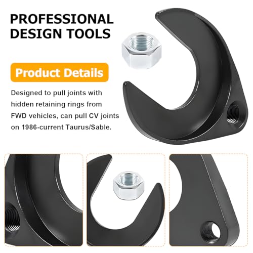 Zpana Car 48mm Inner CV Axle Puller Removal Tool with Nut, Vehicle Axle Pulley Attachment with 5/8"-18 Threads, Auto CV Joint Puller Fork Adapter, Compatible with Explorer Navigator (Black)
