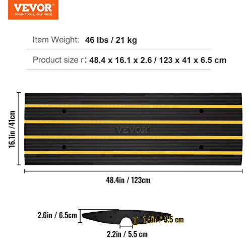 VEVOR Car Driveway Rubber Curb Ramps Heavy Duty 33069lbs Capacity Threshold Ramp 2.6 Inch High Cable Cover Curbside Bridge Ramp for Loading Dock Garage Sidewalk (1-Channel, 1Pack-Curb Ramp) - size: 2.6" Rise (1-Pack, 1-Channel)