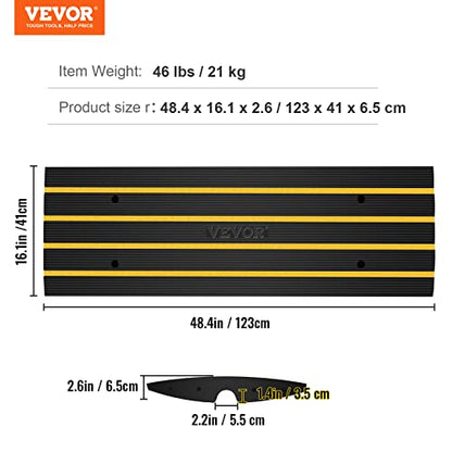 VEVOR Car Driveway Rubber Curb Ramps Heavy Duty 33069lbs Capacity Threshold Ramp 2.6 Inch High Cable Cover Curbside Bridge Ramp for Loading Dock Garage Sidewalk (1-Channel, 1Pack-Curb Ramp) - size: 2.6" Rise (1-Pack, 1-Channel)