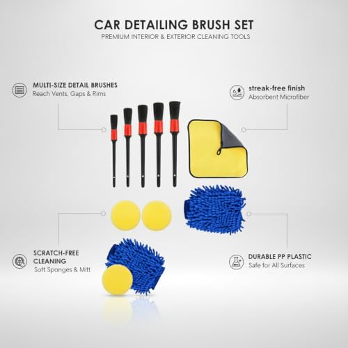 Car Detailing Brush Set, PP Plastic Cleaning Tools for Interior Vents, Dashboard, Wheels, and Exterior Crevices - size: 9.84 x 5.91 x 2.36 in
