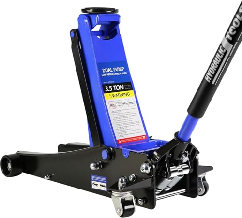 3.5 Ton Low Profile Floor Jack, Heavy Duty With Dual Pistons Quick Lift Pump, Steel Car Adjustable Height 4"-21", Hydraulic Trolley 7000 LBS Capacity, Blue - color: Blue - 3.5 Ton(Dual Pump), Lift 4"-21"
