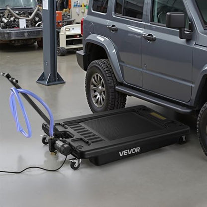 VEVOR Low Profile Oil Drain Pan, 17-Gallon Plastic Oil Change Pan, Effective Oil Drain Cart with 180W Electric Pump, Wheels & Folding Handle, Oil Drain Tank for Cars, SUVs, Trucks, Buses, RVs