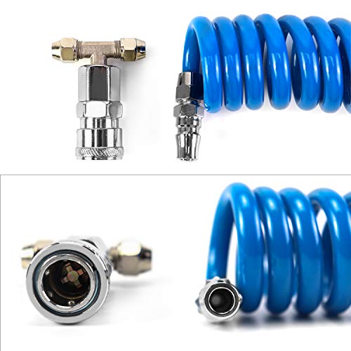QWORK Air Seat Blow Gun Kit, 16 ft (5m) Coiled Air Hose, Fits OD 1/4 in (6mm) Air Hose, Quick Connect Air Duster Gun with 2 Interchangeable Nozzle Tips for Truck & Shop Cleaning - size: 1pcs