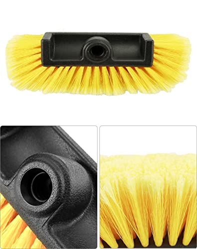 QWORK 10in Car Wash Brush Head with Soft Bristle, for Cleaning Decks, Trucks, Car, RV, Boats, Home Siding, Camper, Yellow