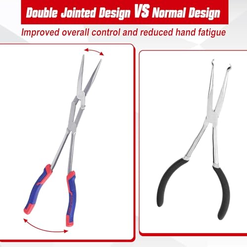 13Inch Extra Long Needle Nose Pliers Straight Dual Material Long Reach Pliers with Serrated Jaw Double-joint Long Nose Pliers for Hard to Reach Narrow Spaces - style: Long Nose