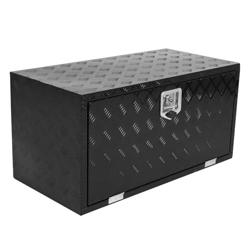 Heavy Duty Aluminum Stripes Plated Underbody Tool Box with Lock and Keys, 36×18×18 Inch Waterproof Square Storage Organizer for Truck,Trailer,Pickup,RV（Black） - color: black, size: 36×18×18 inch