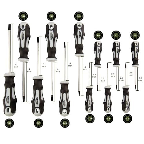 Blackout XP 12-Piece Torx Screwdriver Set Plus Zippered Carrying Bag | Precision Magnetic Screwdriver Tool Set, Black (12 Piece)