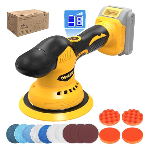 Cordless Car Buffer Polisher Kit Compatible with Dewalt 20V Battery(NO Battery),6" Brushless DA Random Polishing Machine, 8 Variable Speed 5500RPM for Car Detailing,14Pcs Accessories - color: Yellow