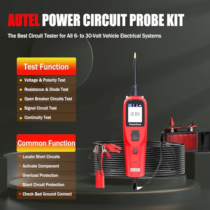 Autel PowerScan PS100 Power Circuit Probe Scan Tool Automotive Circuit Tester, Read AC DC Resistance 12-24V Electrical Short/Open Circuit Finder, Relay Tester with 20ft Extension Cable