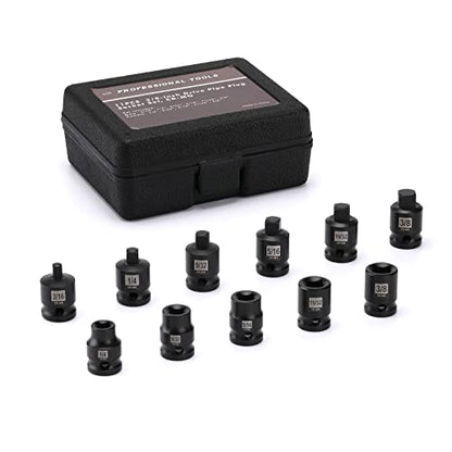 EMENTOL 11PCS 3/8" Drive Pipe Plug Socket Set, SAE, CR-MO, Tapered Male Square Drive- 3/16 Inch to 3/8 Inch, Chamfered Female Square Drive- 1/4 Inch to 3/8 Inch, 11 Pieces Set - size: 11PCS 3/8"Dr.