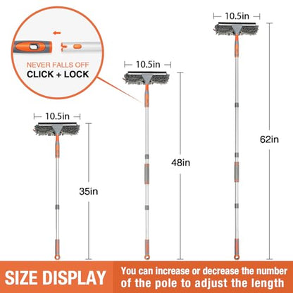 Eazer Window Squeegee Cleaner Tool, 2-in-1 Window Cleaning Kit with 62'' Extension Pole, Window Washer Equipment for Cars, Indoor & Outdoor Glass - Includes 2 Microfiber Cloths - size: 62inch