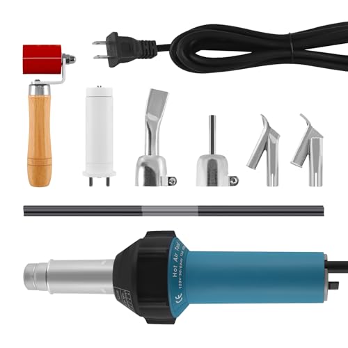 1600W Plastic Welder Kit Hot Air Gun – Adjustable Temperature 40–650°C – for Bumper, Tarpaulin, Kayak, Vinyl Floor Repair – Includes PE/PVC Welding Rods & Nozzles - size: 1600W