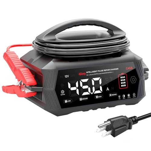 45Amp: 6/12/24V Smart Battery Charger – Automatic Maintainer, Trickle Charger & Desulfator with Overcharge Protection & Temperature Compensation – for Lead-Acid & Lithium & LiFePO4 Batteries
