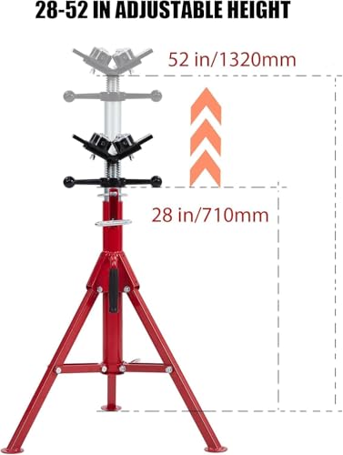2PCS Pipe Jack Stand, Heavy Duty Pipe Stand, 4-Ball Transfer, 2500LB Jack Stands Carbon Steel with Portable Folding Legs 28-52 Inch Height Adjustable 1/8"-12" Capacity - color: Red | 4 Ball Transfer