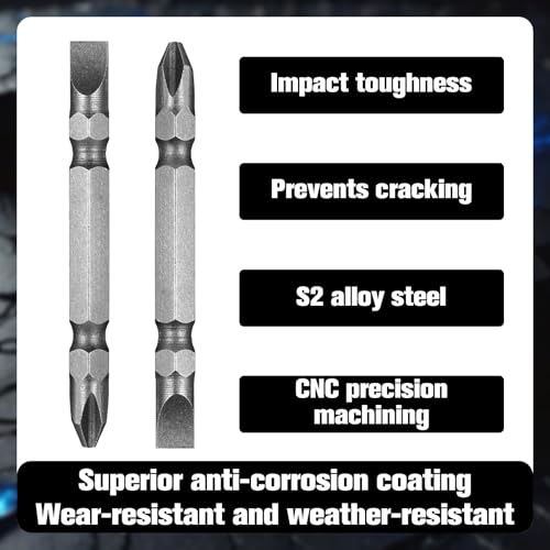 5Pcs Impact Double End Screwdriver Bit Set, Ph2/Sl6 Magnetic Slotted Phillips Screwdriver Driver Bit S2 Alloy Steel Hex Drill Bits Set for Power Tool (65mm)
