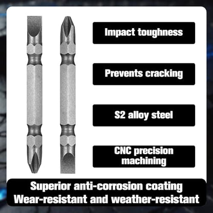 5Pcs Impact Double End Screwdriver Bit Set, Ph2/Sl6 Magnetic Slotted Phillips Screwdriver Driver Bit S2 Alloy Steel Hex Drill Bits Set for Power Tool (65mm)