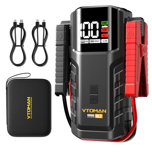 VTOMAN VL7 6000A Jump Starter Upgraded with LiFePO4 Battery,24000mAh Portable Car Battery Booster (All Gas/10L Diesel),12V Jump Box Power Pack with USB-A,Type-C & DC Output,LED Light,EVA Bag