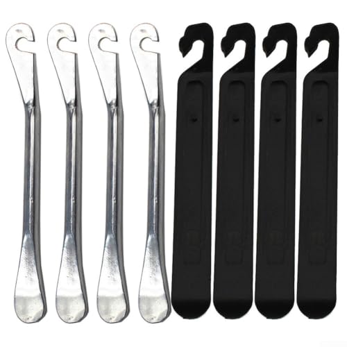FABULETTA Bike Tire Levers Set, 8-Pack Heavy dutys Steel and ABS Pry Tools for Road Mountain E-Bike, 150mm Strong Removal Spoons for Easy Tire Change, Black Silver