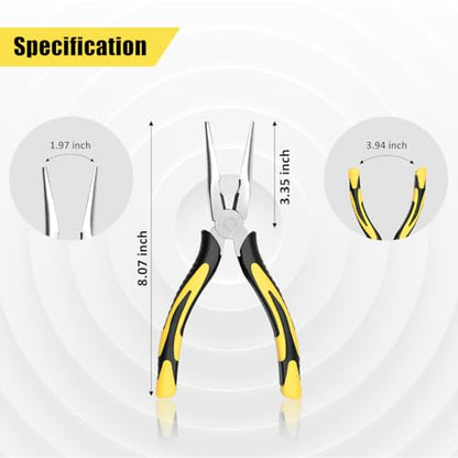 Long Needle Nose Pliers-8’’Soft Grip with Wire Cutter for Home,1pcs | Strong Cutting Force,Paper Clamp Precision, High Carbon Steel,Long Nose Cutting Pliers for Home, Fishing, Jewelry, Crafts - style: One-8in