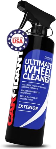Carfidant Wheel Cleaner and Tire Cleaner – Safely Formula Quickly Removes Brake Dust, Grime & Dirt - Rim Cleaner Spray Safe for Alloy, Aluminium, Chrome and Tires- pH Neutral Solution – 17 fl Oz - size: 17 Fl Oz (Pack of 1)