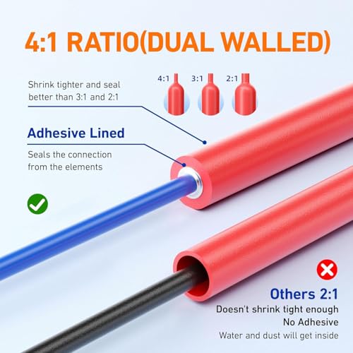 TKDMR 500 Pcs Heat Shrink Tubing Kit - 4:1 Ratio Adhesive Lined, Marine Grade Shrink Wrap,Industrial Heat Shrink Tubing,Red & Black - color: Red & Black, size: 1.77"-Red & Black