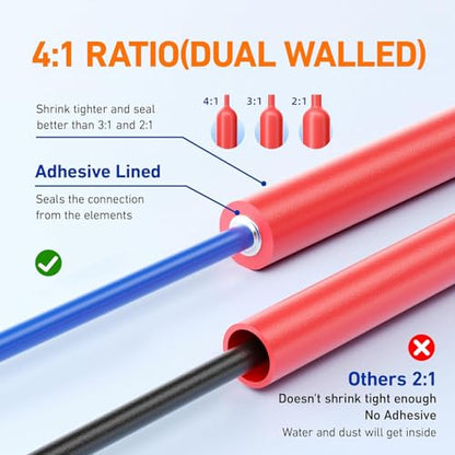 TKDMR 500 Pcs Heat Shrink Tubing Kit - 4:1 Ratio Adhesive Lined, Marine Grade Shrink Wrap,Industrial Heat Shrink Tubing,Red & Black - color: Red & Black, size: 1.77"-Red & Black