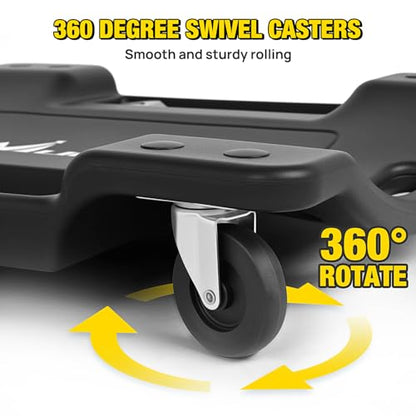Nilight 40" Mechanic Plastic Creeper -40 Inches Blow-Molded Rolling Garage Cart with Padded Headrest, Dual Tool Trays and 6 Casters, Black - color: Black