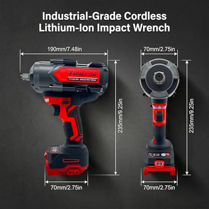 1/2" Cordless Impact Wrench, 1200N·m Brushless, Bare Tool | 900Ft-lbs, 4-Speed Dual LED, Works with Milwaukee 18V Battery, All-Metal Gearbox - style: 1/2 for Milwaukee Battery