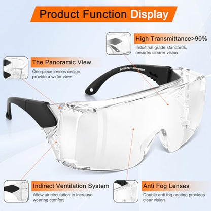OXG Anti Fog Safety Glasses, ANSI Z87.1 Protective Eyewear with Side Shields, UV Protection Lens, Adjustable Temples - color: 3 Pack Clear
