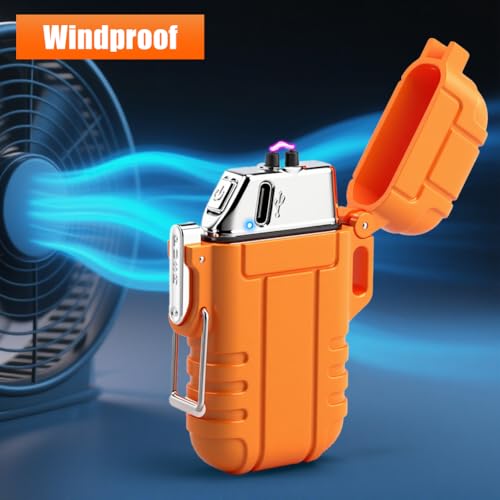 LcFun Electric Lighter USB C Rechargeable Plasma Lighter Windproof Flameless Arc Lighters, Waterproof Matches for Camping Hiking Hunting, Survival Tactical Gear Gifts for Men Fathers Husband - color: Orange, style: Arc lighter
