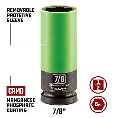 Powerbuilt 7/8 in. Zeon Lug Nut Socket Set for Damaged Lug Nuts - 941432M , Green - size: 22.2 mm