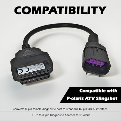 OBDII Motorcycle Adapter Cable - 16 Pin to 8 Pin Polaris Connector for Diagnostic Code Reader Scanner, Fits RZR, Ranger, Slingshot, Sportsman ATV