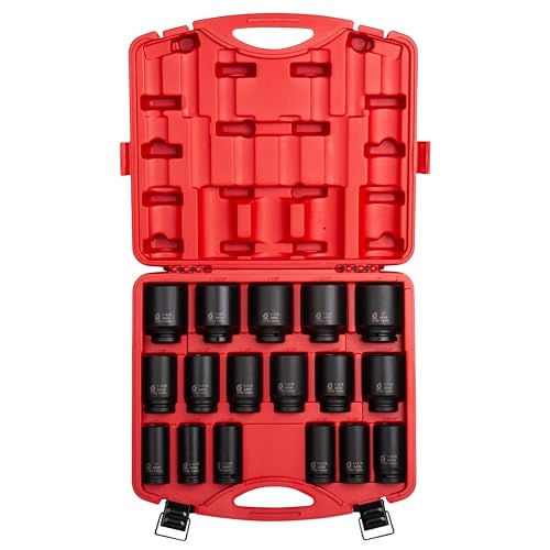 SUNEX TOOLS 4685, 3/4 Inch Drive Deep Impact Socket Set, 17-Piece, SAE, 1"-2", Cr-Mo Steel, Radius Corner Design, Dual Size Markings, Heavy Duty Storage Case