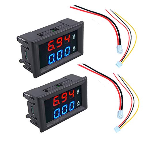 HiLetgo 2pcs 0.28" Digital Voltmeter Ammeter DC 100V 10A Amp Voltage Current Meter Tester 0.28 Inch 3 Bits Blue + Red Dual LED Display Panel with Connect Wires