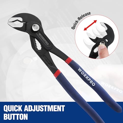 WORKPRO 2 Piece Groove Joint Pliers Set, 7 & 10-Inch Water Pump Pliers | CR-V Tongue and Groove Pliers with V-Jaw Design & Comfort Grips for Plumbing, Auto & Home Repair - size: 7 & 10-Inch