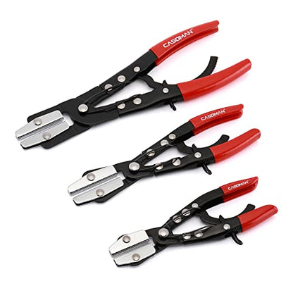 CASOMAN 3-Piece Ratcheting Hose Pinch Off Pliers Set, 8", 10", 12" Locking Hose Pinch Pliers Set, for Radiator, Coolant, Automotive, Fuel Lines