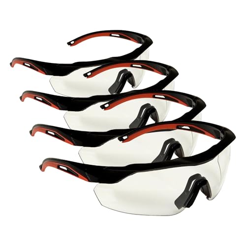 3M Safety Eyewear, Aerodynamic Design, Black w/Red Accent Frame, Clear Lens, Anti-Fog (Pack of 4) - color: Clear, size: (Pack of 4)