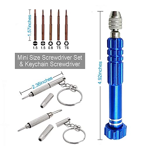 Eyeglass Repair Kit, 5-in-1 Multifunctional Precision Screwdriver Set (torxT5~T6,+1.5,-1.5,star0.8) with Mini Keychain Screwdriver for Glasses, Cellphone, Electronics, Watch, Laptop, Jewelry - color: Blue
