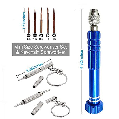 Eyeglass Repair Kit, 5-in-1 Multifunctional Precision Screwdriver Set (torxT5~T6,+1.5,-1.5,star0.8) with Mini Keychain Screwdriver for Glasses, Cellphone, Electronics, Watch, Laptop, Jewelry - color: Blue