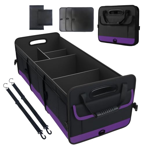 AOPHY Foldable Trunk Organizer for Car SUV Truck 95L | Portable storage with straps. Waterproof and sturdy. Folds flat when not in use. Great for drivers. Purple Car Accessories - color: Purple