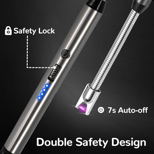 2 Pack Candle Lighter Electric Arc Long Flex Neck Utility Butane Torch Lighters Rechargeable USB Refillable Gas Jet Flame Windproof Lighter for Camping BBQ Grill Gas Stove