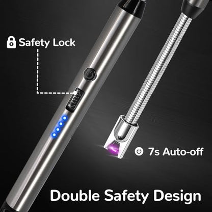 2 Pack Candle Lighter Electric Arc Long Flex Neck Utility Butane Torch Lighters Rechargeable USB Refillable Gas Jet Flame Windproof Lighter for Camping BBQ Grill Gas Stove