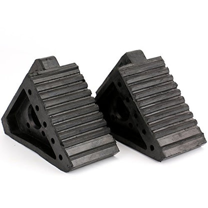 Fasmov 2 Pack Solid Rubber Heavy Duty Wheel Chock, Ergonomic Carry Handles, Premium Chock for Car, Travel Trailers, RV, Truck, and ATV - size: 2 Pack